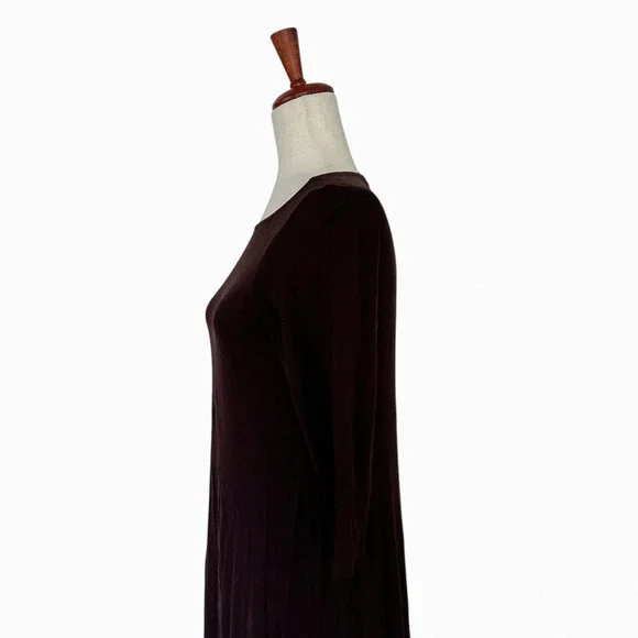 Eileen Fisher Women's Petite Small Dress Brown Viscose-Jersey Bateau-Neck Midi - Picture 6 of 11